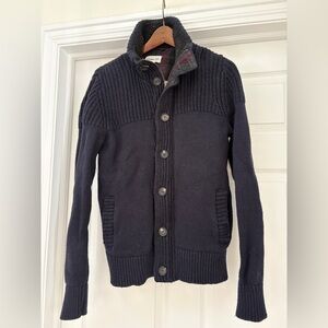 RW&CO. Dark Navy Knit Zip & Button Jacket